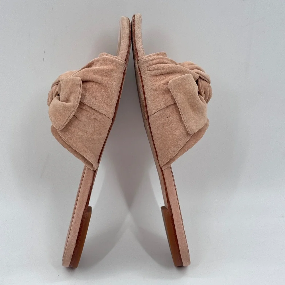 Tory Burch Annabelle Bow Suede Slide Sandals Blush Nude Size 6.5 Leather Sole